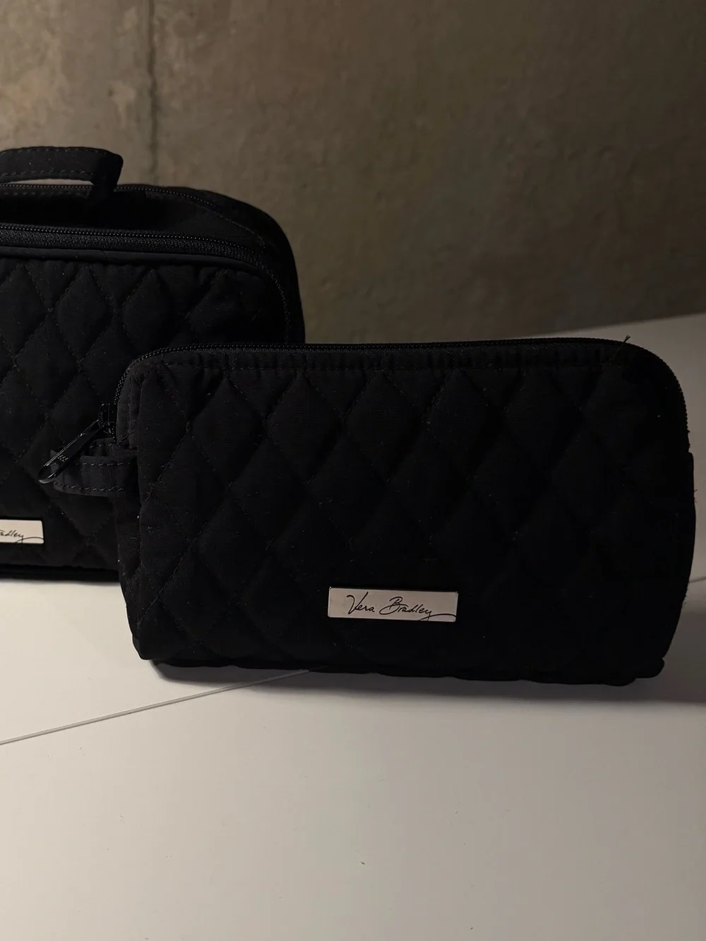 VERA BRADLEY Black Quilted Cosmetic Bag and Zip Pouch Set